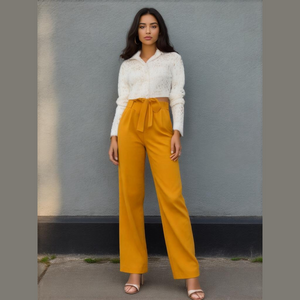 Women's H&M Pants, Ankle-length Tie-belt Pants Mustard, Size 8